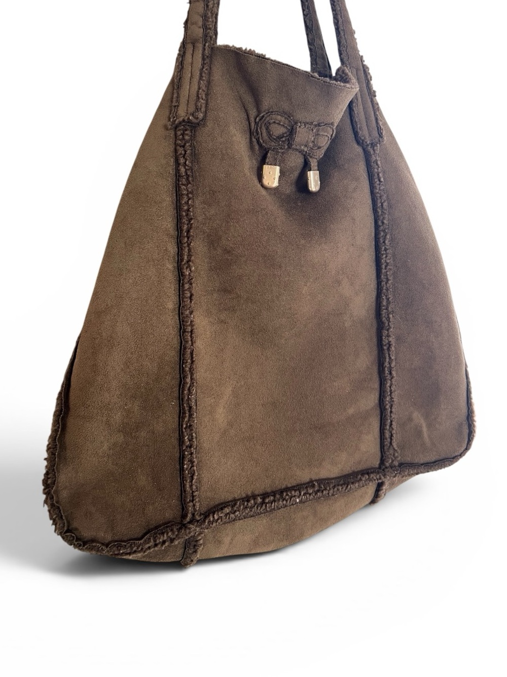 See By Chloé Reversible Suede & Shearling Tote Bag in Olive-Brown